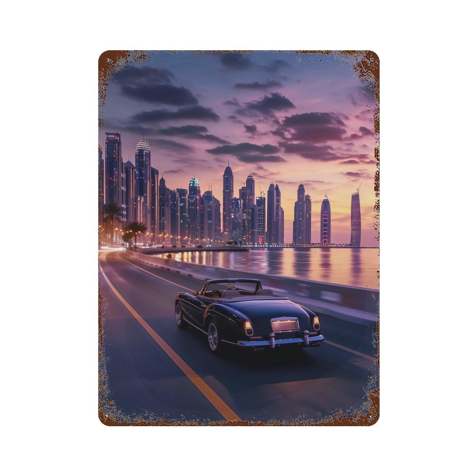 Garage Style Skyline Reflections Rusty Metal Tin Sign 15.7"x11.8", Farmhouse Wall Decor for Bar And Workshop