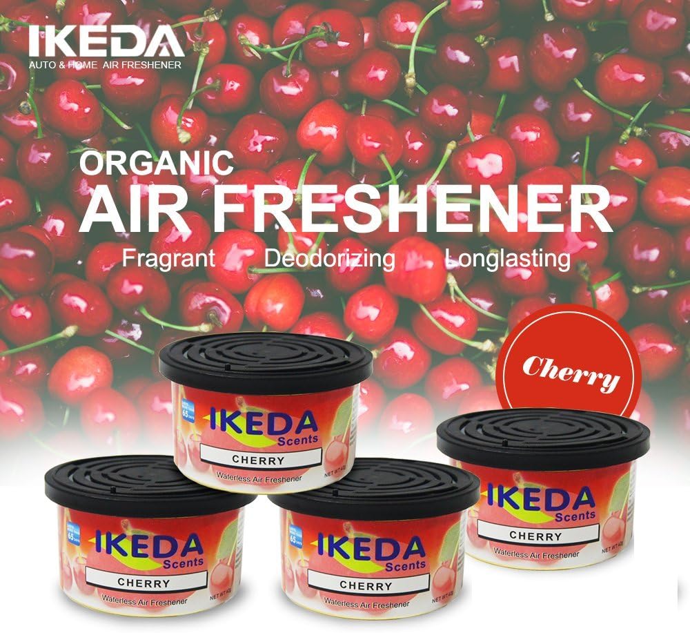 Ikeda scents Spillproof Organic Air Freshener Scents Captures and Absorbs Smoke Mold and Other Odors, 1.5 Ounce Canister(Cherry, 4)