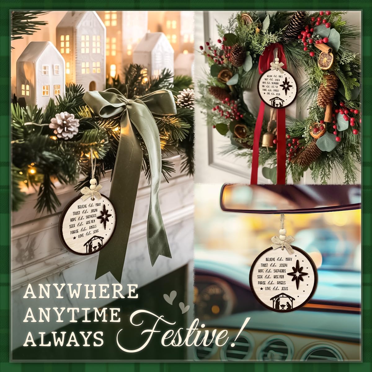 Christian Nativity Scene Ornament 2025-2 Layer Wooden Religious Christmas Decoration with Faith Message - Rustic Birth of Jesus Ornament for Tree, Christian Home, Family, Church Décor - Image 5