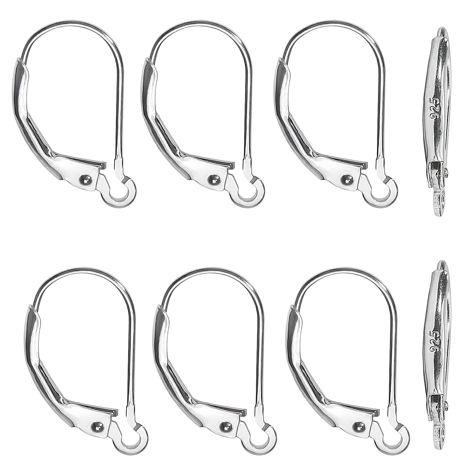 KinetiCore 8Pcs 925 Sterling Silver Earring Hooks, Leverback French Ear Wire Hooks, Hypoallergenic Earring Findings for DIY Jewelry Making & Earring Repair