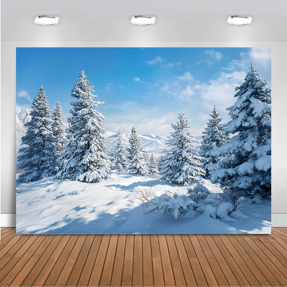 Mocsicka Winter Snow Forest Backdrop White Christmas Scene Backdrops for Photography Christmas New Year Snowy Background Party Decorations Banner