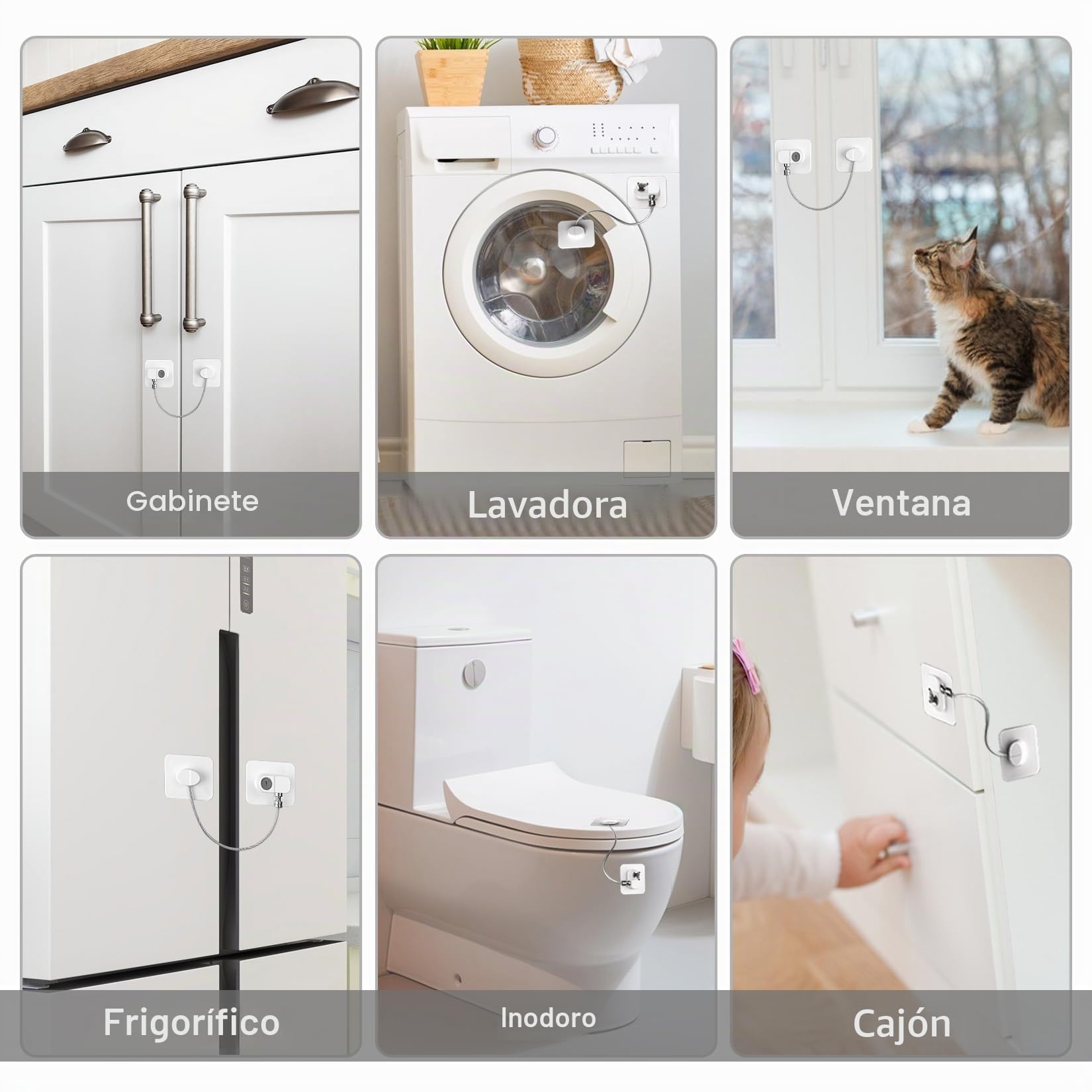 4 piezas seguridad puertas niños candado(Blanco)Seguridad ventanas niños Cierre seguridad cajones bebe Seguro puertas bebe Adecuado para frigoríficos puertas armarios ventanas