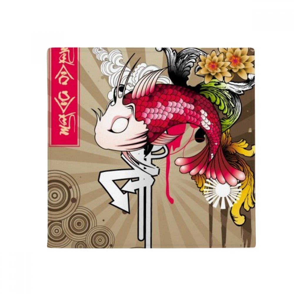 Tapis rond 60cm motif éventail japonais noir et rouge antidérapant