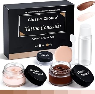 Tattoo Cover up Makeup Kit - 2 Colors Tattoo Concealer, Long-Lasting Waterproof & Sweatproof Cream Makeup to Cover Scars, Birthmarks, Dark/White Spots, for All Skin Type