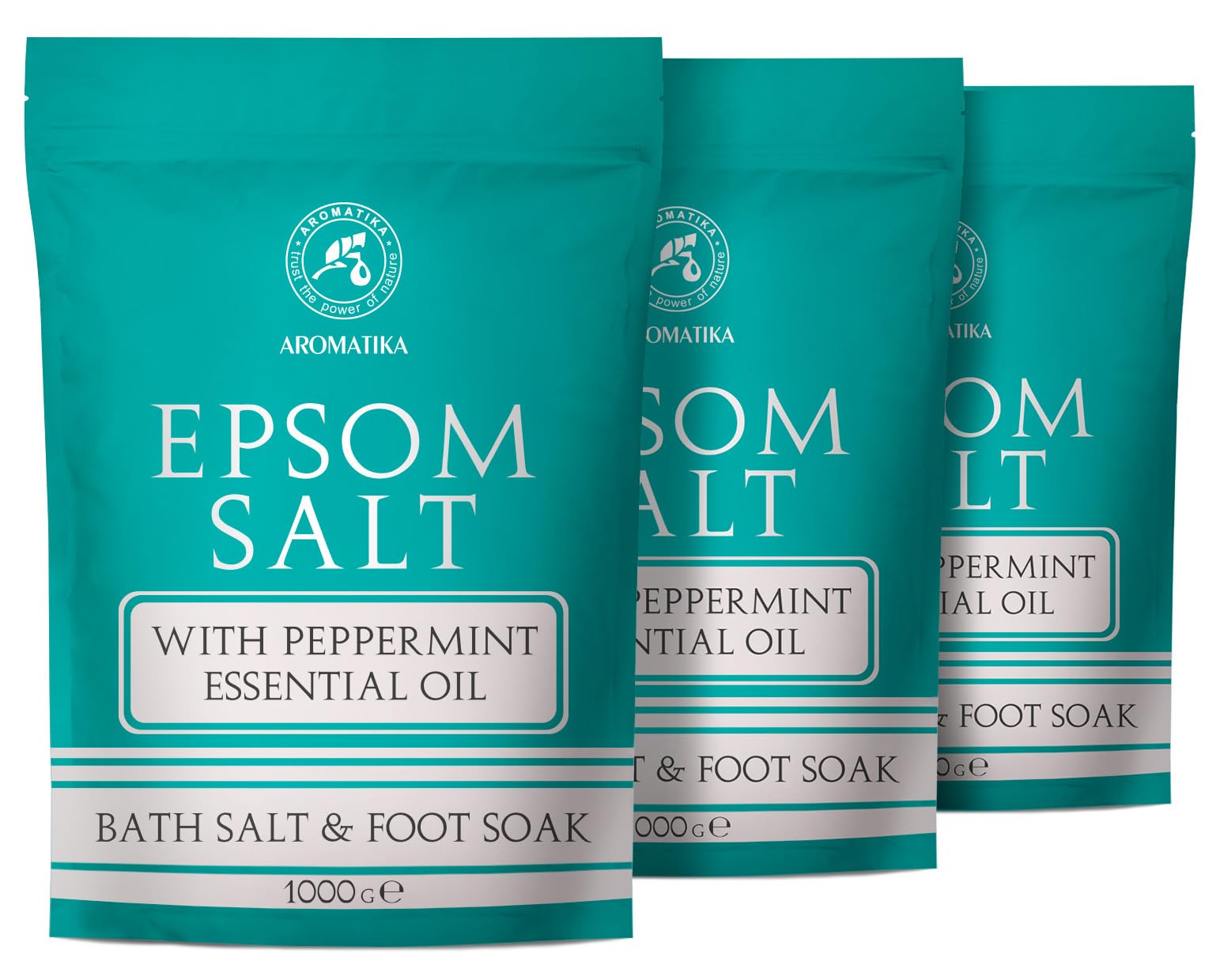 AROMATIKA Epsom Bath Salt with Peppermint Essential Oil 3000g, Pure Magnesium Sulphate Crystals