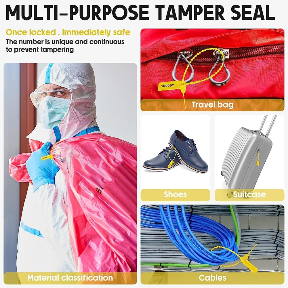 Orton 1000 etichette di sicurezza con sigilli di sicurezza numerate fascette (giallo)