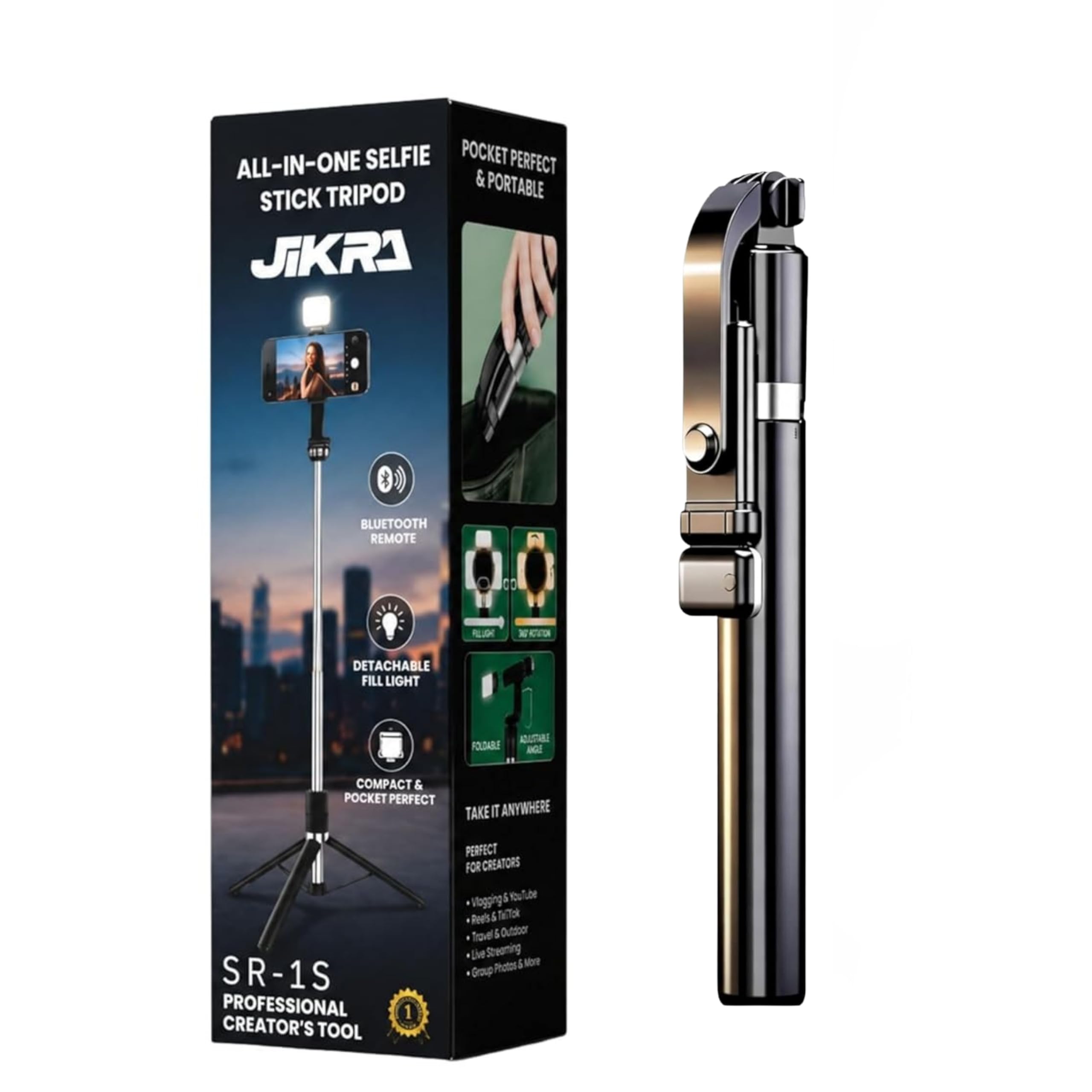 Selfie Stick 3 in 1 Tripod Stand with Rechargeable LED Light, Bluetooth Remote, 70cm Extendable Selfie Stick with Dual Brightness for Makeup, Selfies, Video & Photo Shoot-picture-26