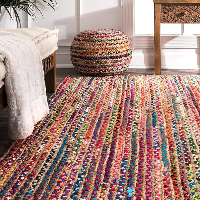 Image of F R Creation Jute Reversible Braided Natural & Handwoven Jute Carpet for Living Room Braided Rug, Offices Carpet, Guest Room Size (1.5X4 Feet Chindi)