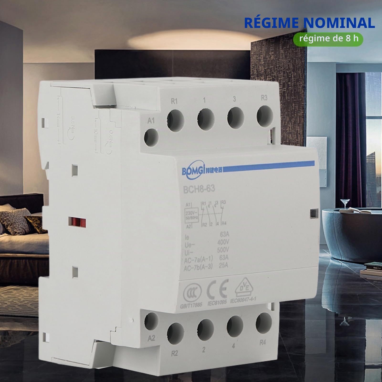 4P 2NO 2NC 63A AC Contacteur 24V / 230V Contacteur Domestique Montage sur Rail DIN 50 / 60Hz