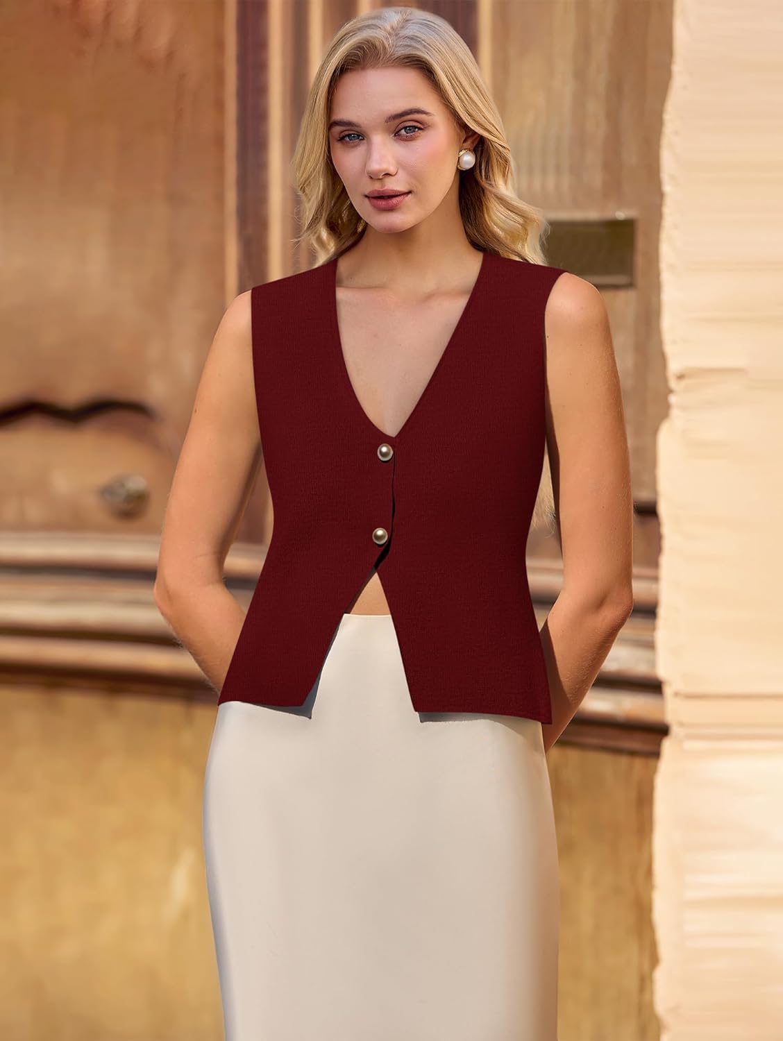 Yousify Womens Sweater Vest V Neck Button Down Crop Knit Tank Top Fashion 2025 Sleeveless Basic Cardigans - Image 4