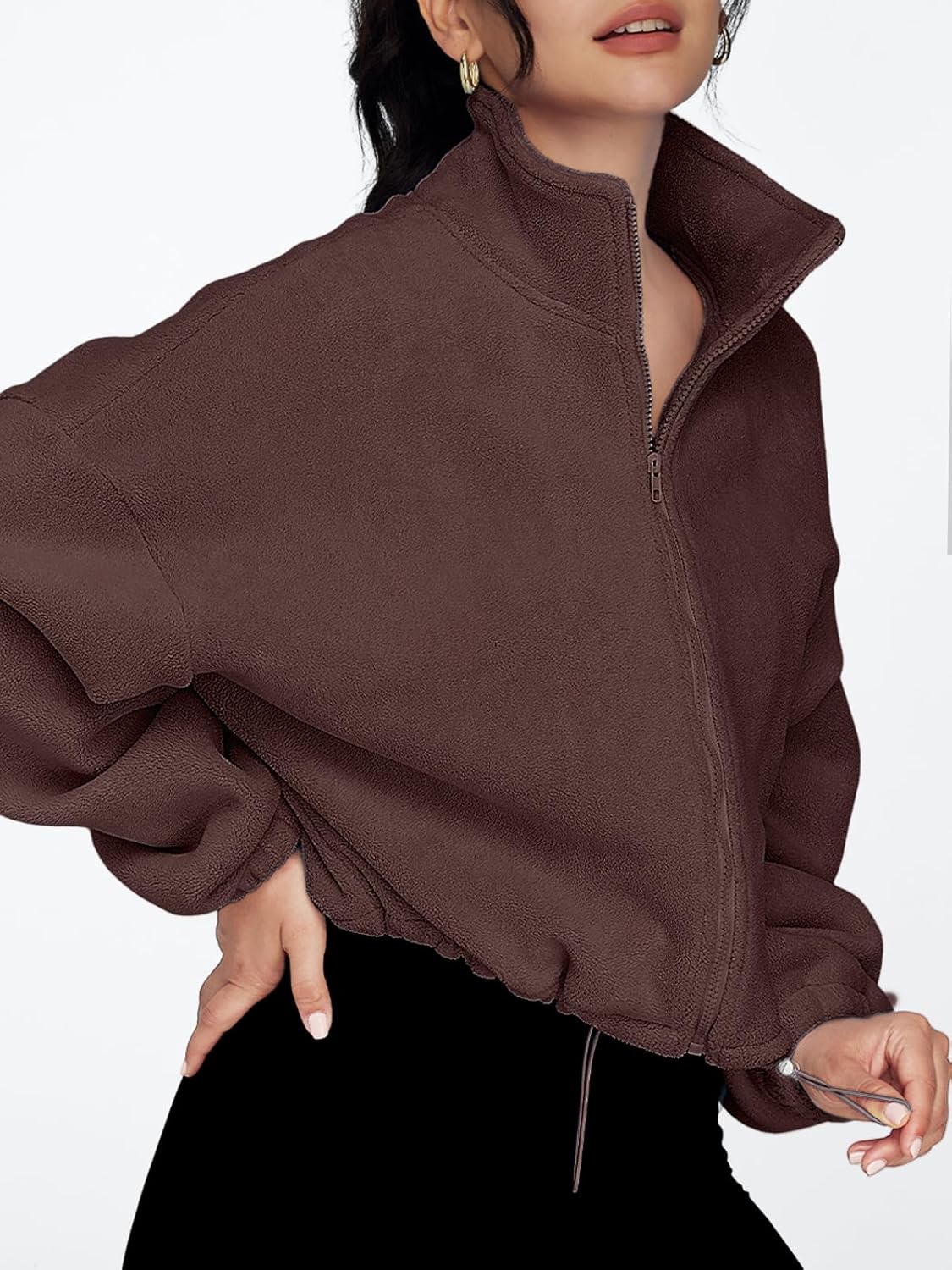 AUTOMET Womens Fleece Jackets Zip Up Oversized Sweatshirts Winter Clothes Long Sleeve Crop Sherpa Fall Outfits Fashion - Image 4