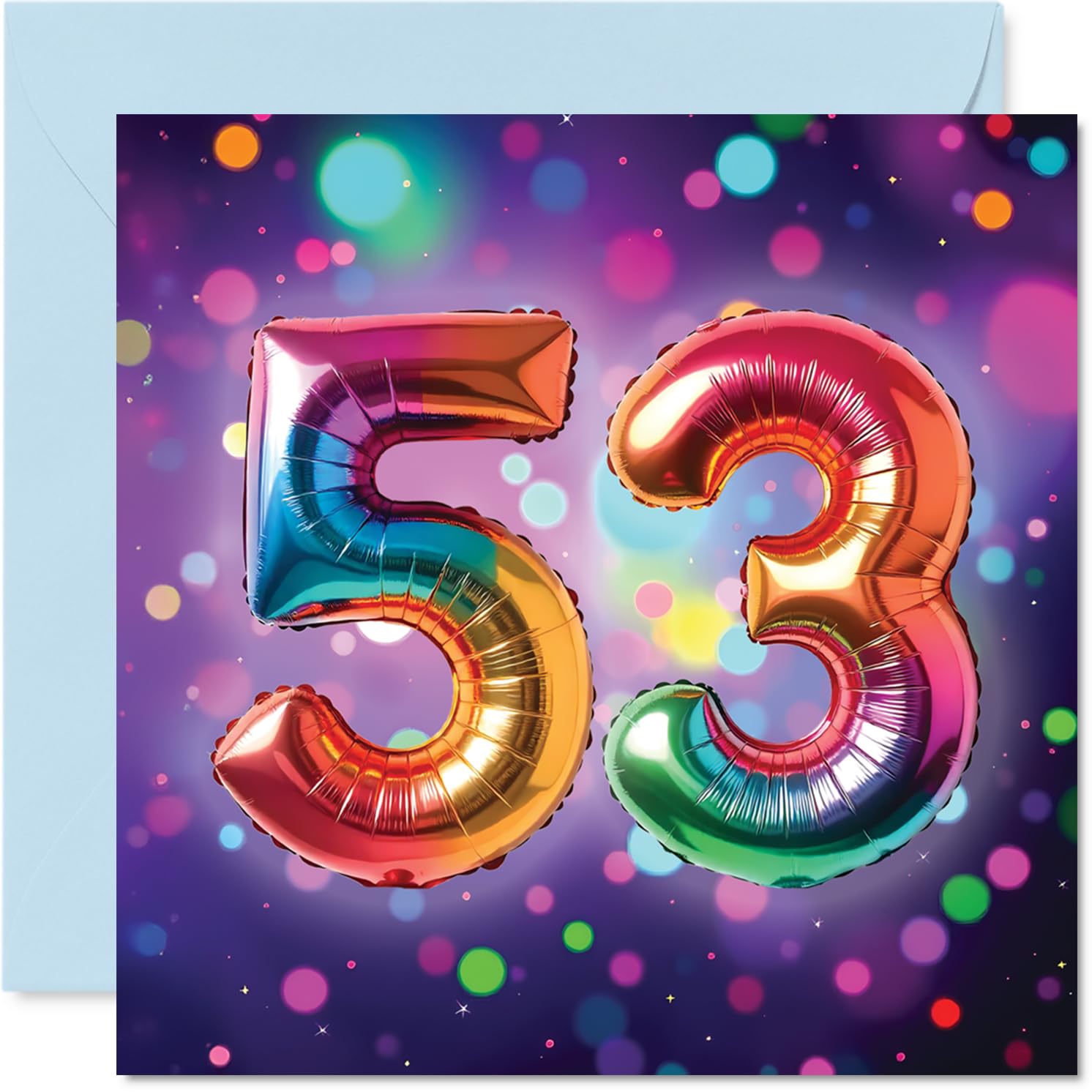 53rd Birthday Cards for Women and Men, Rainbow Foil Balloon