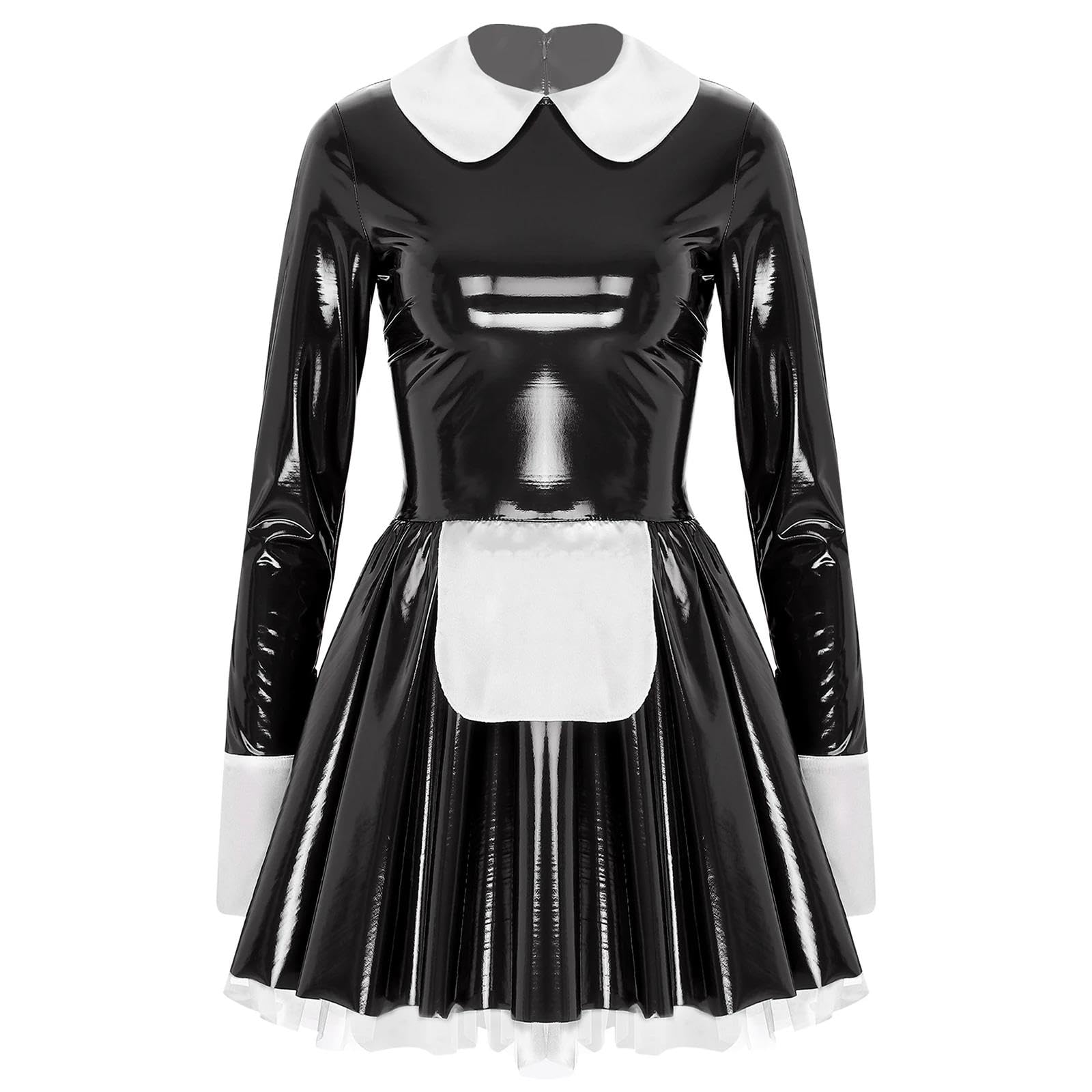 Sexy Mujer Transparente Dulce Vestido De Mucama Francés Disfraz De Cosplay Manga Larga Vestida De Línea