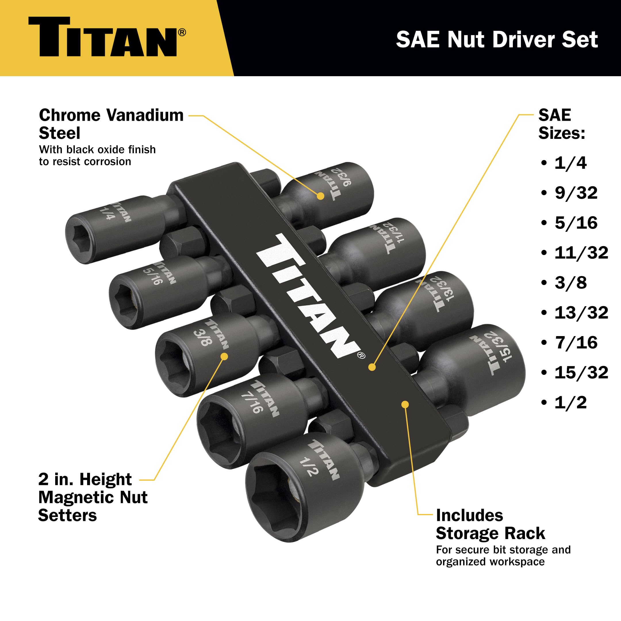 NHページ Titan 16298 9-Piece SAE Magnetic Nut Driver Set, Nut Setter Set