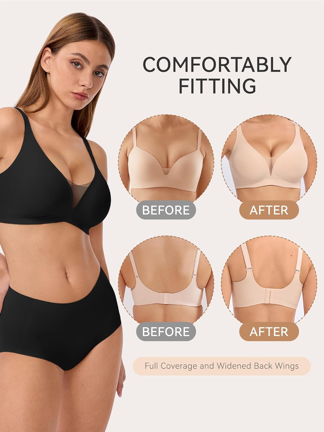 LUCKMEEY Bras for Women No Underwire Deep V Wireless Bra Push Up Seamless Bras Full Coverage Bralettes Everyday Bra - Image 4