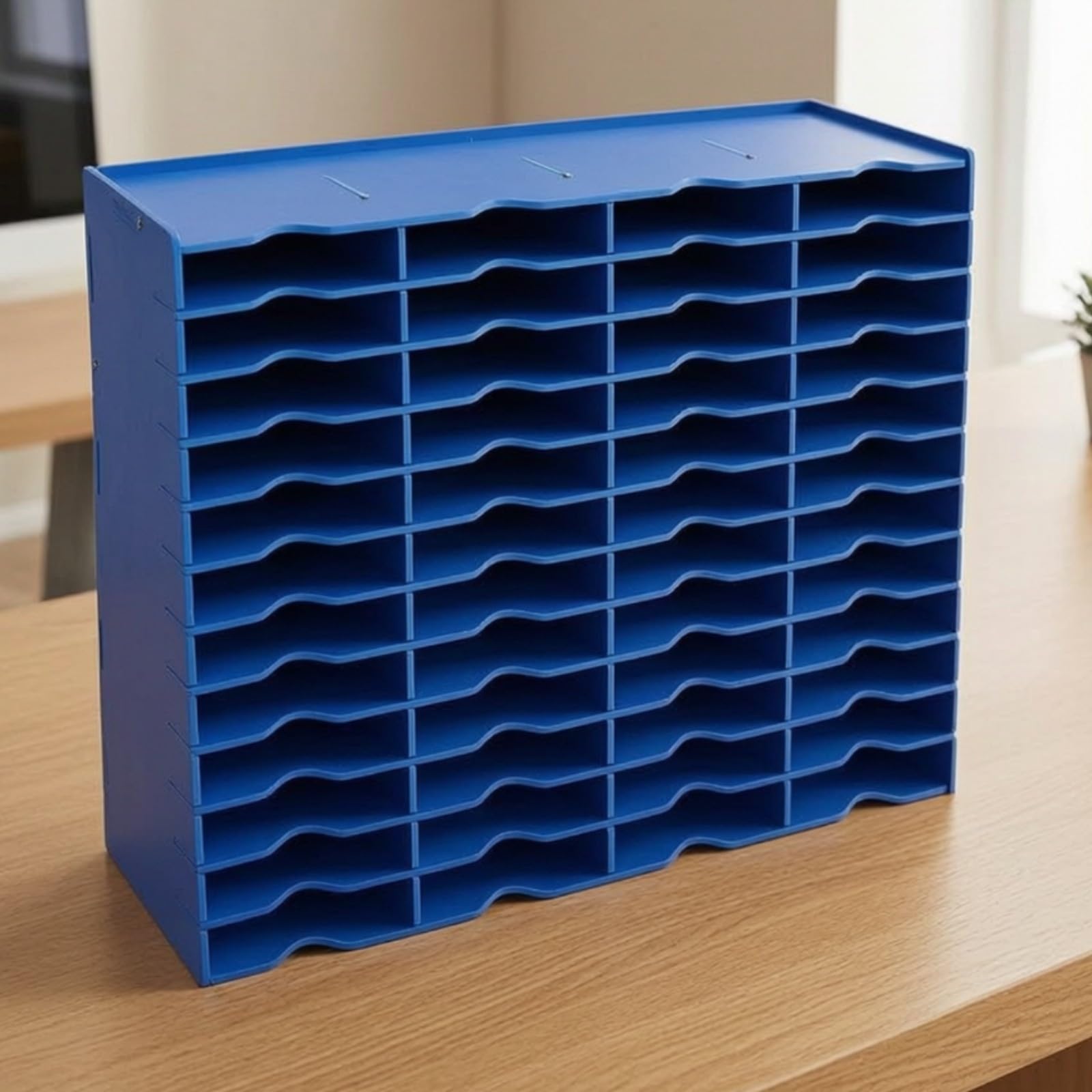 KESOTO Organizador Plegable Escritorio con 48 Compartimentos Pequeño Organizador Escalonado con Frontales Ondulados para Aula, Rojo, 48 Cuadrícula