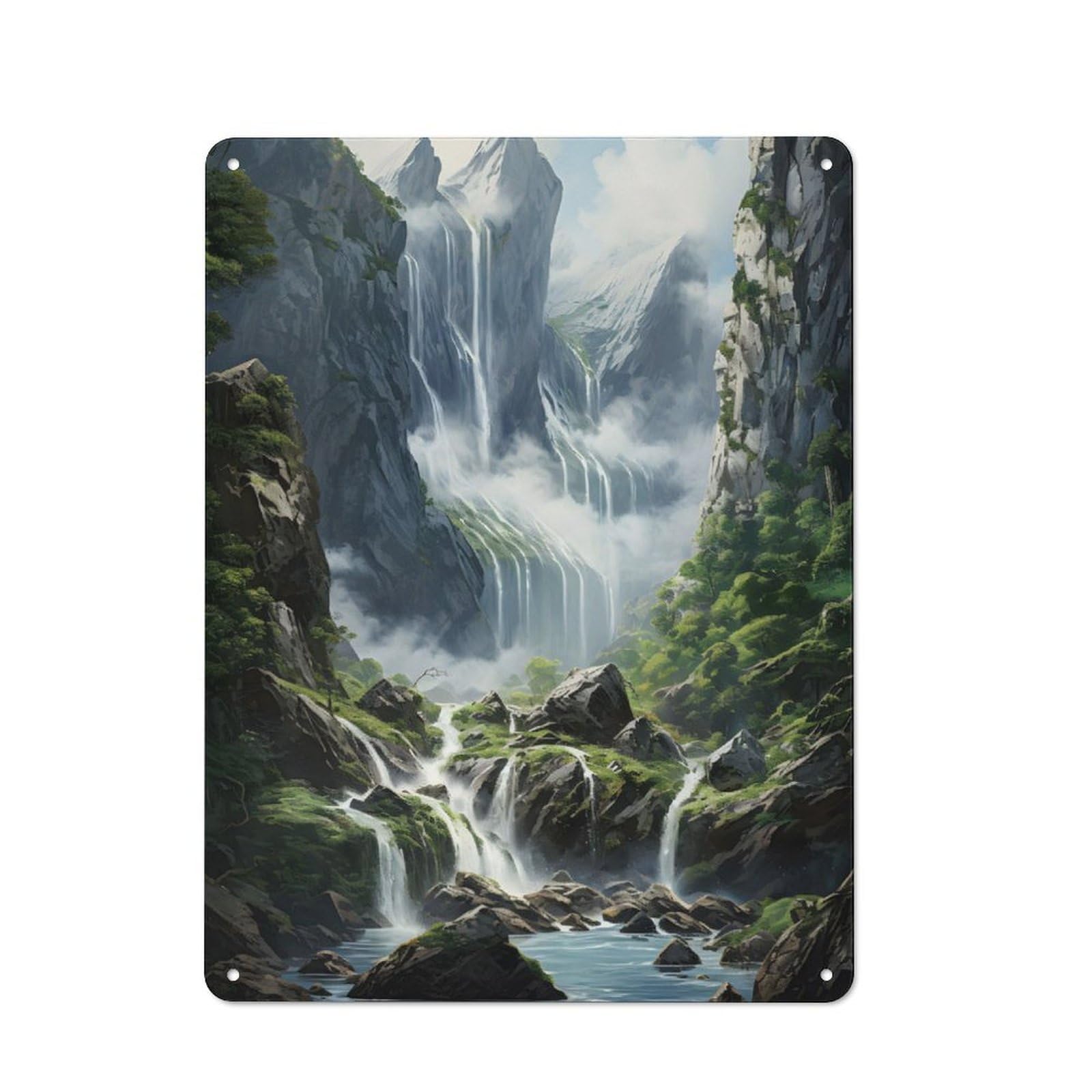 Waterfall Rustic Tin Wall Plaque 40x30cm for Studio Or Craft Room, for Garage, Workshop And Man Cave Decoration