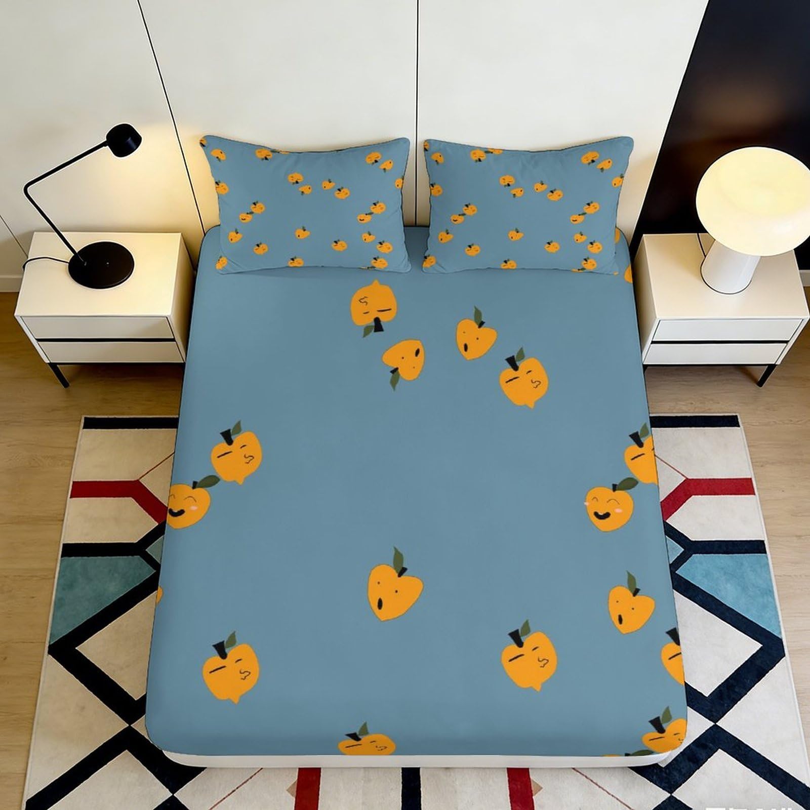 Dhbaneiok Style-3 3D Printed Pumpkin Pattern Fitted Sheet Microfiber Soft Blue Bed Cover For Bedroom Guest Room Decor 90X200x25cm