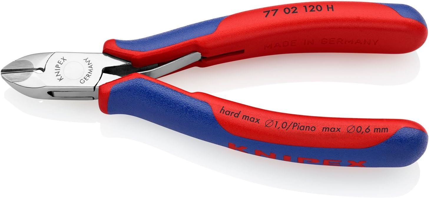 KNIPEX Tools - Electronics Diagonal Cutters With Carbide Metal Cutting Edges, Multi-Component (7702120H)
