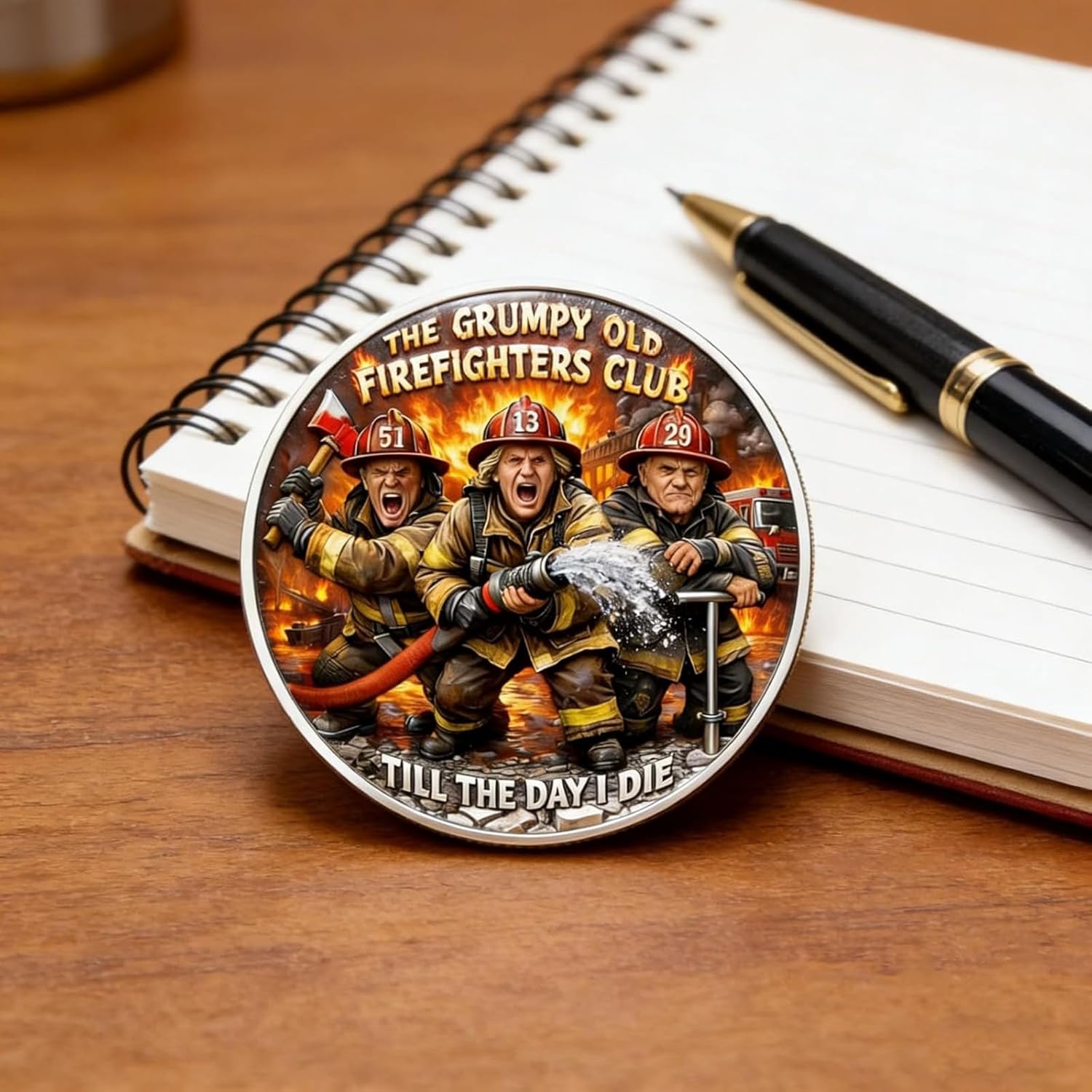 Grumpy Old Firefighters Club Challenge Coin - Skull & Axes Design Commemorative Souvenir for Brotherhood, Retired Fireman, Dad & Veterans - Funny Firefighter Novelty Gift (10PCS)