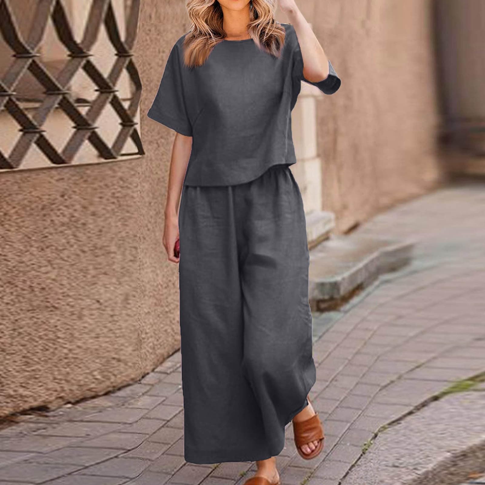 Kombinezon lniany dla kobiet lato bawełna i len elegancka luźna koszula i spodnie pasujące na co dzień plus size kombinezony gimnastyczne krótkie rękawy plażowe dwuczęściowy zestaw do biegania na
