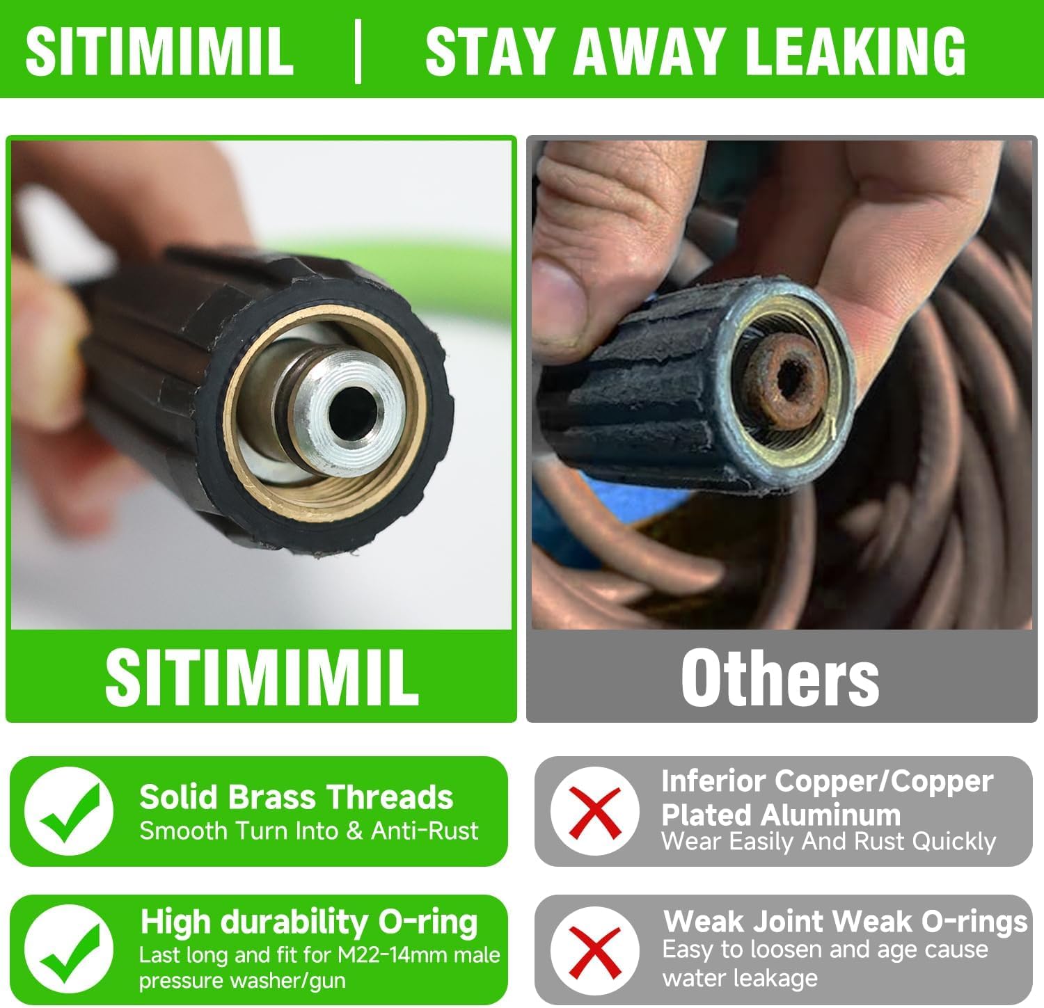 1/4 Pressure Washer Hose 25 FT, 3100 PSI Kink Resistant Super Flexible Power Washer Hose for Pressure Washer, Universal Extension Hoses Replacement for Gas & Electric, Compatible with M22 14mm