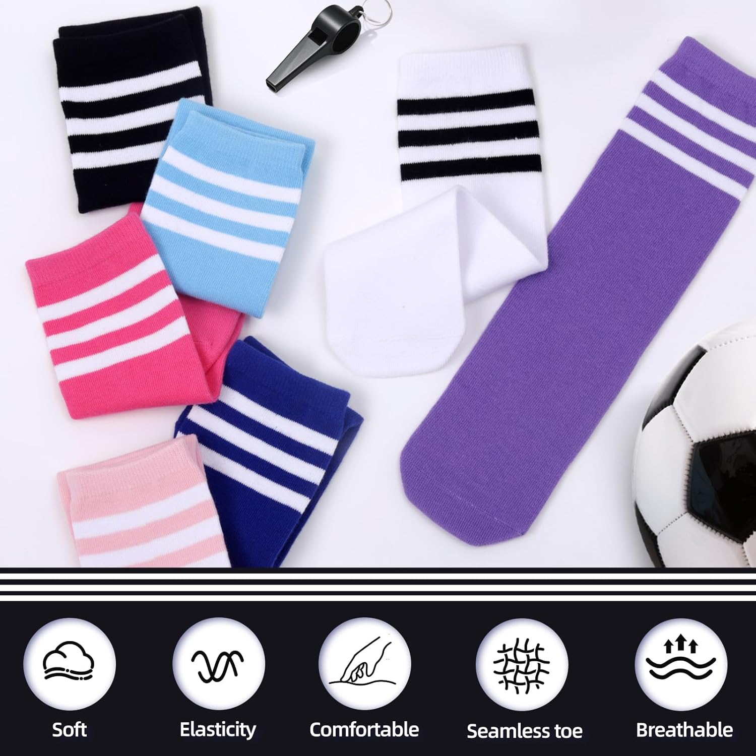 VEKDA 4 Pairs Kids Soccer Socks Toddler Boys Girls Athletic Youth Baseball Socks Knee High Seamless Toe - Image 4