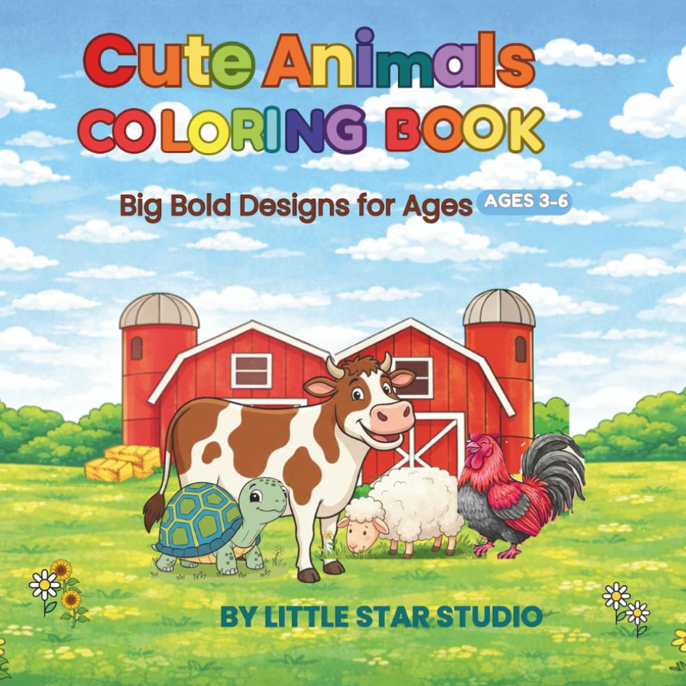 Cute Animals Coloring Book: Big Bold Designs for Ages 3-6