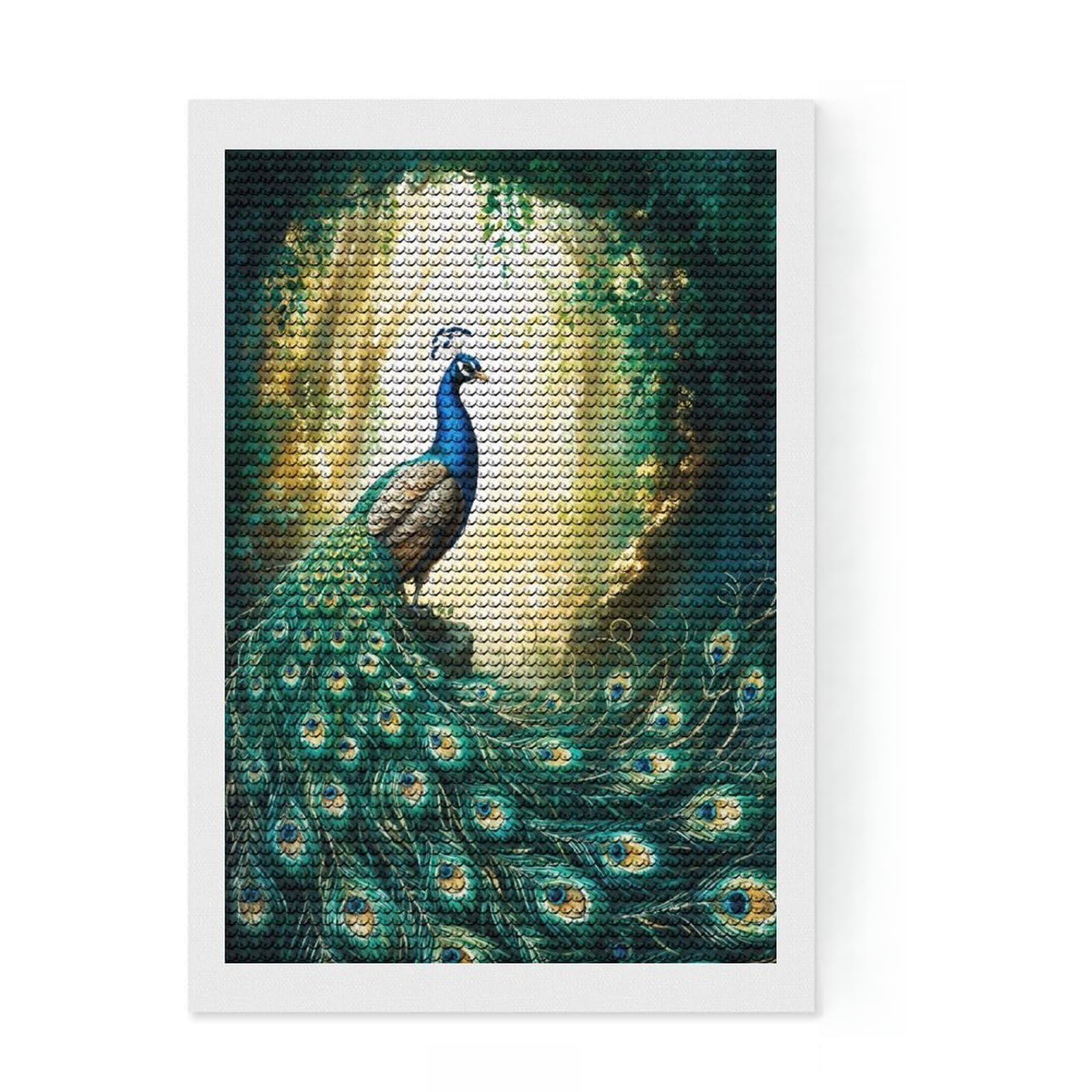 Junmoney Peacock in The Forest Round Drill Diamond Painting 8"x12", Fun Craft Experience, Modern Decor, for Craft Lovers, Holiday Gift Idea