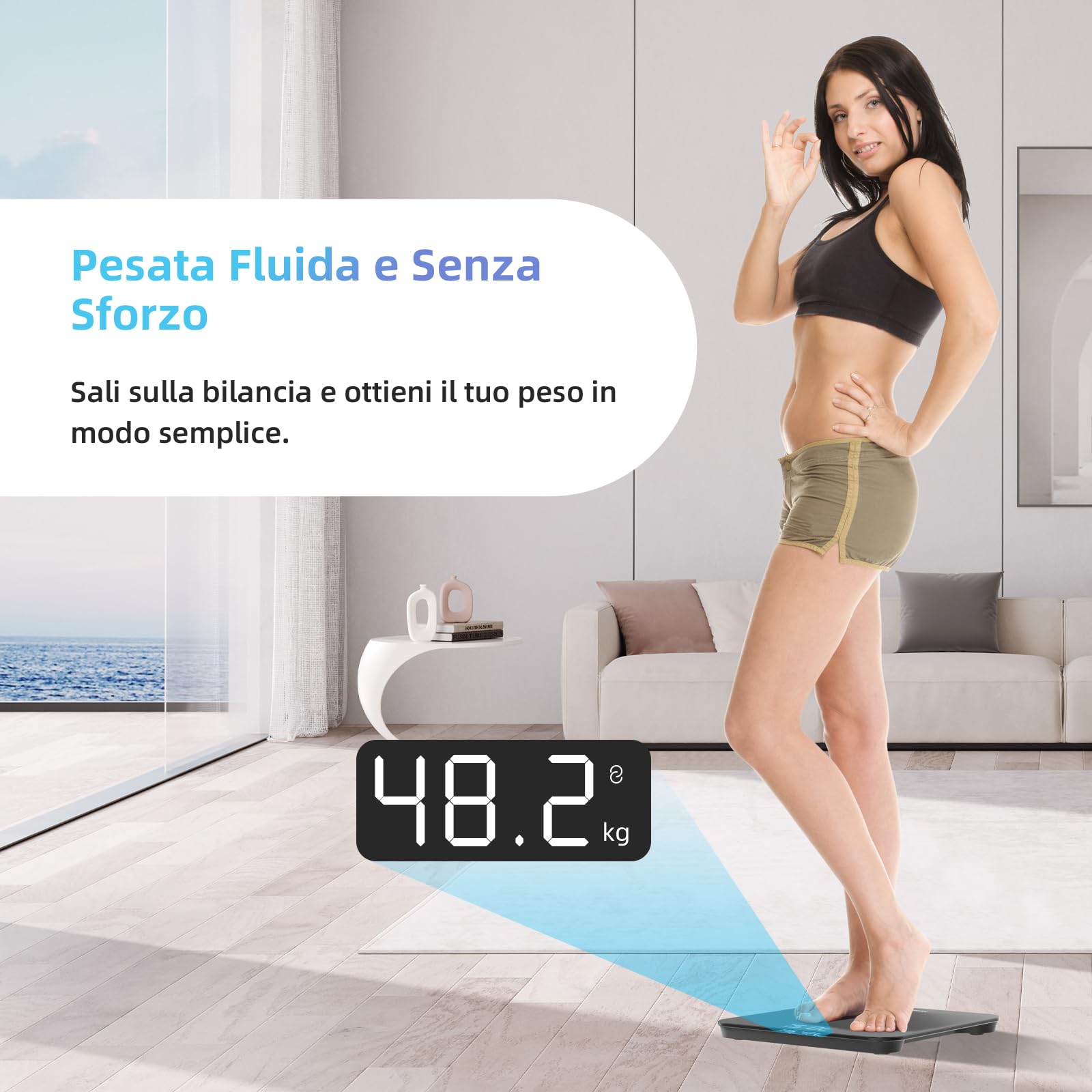 Healthkeep Bilancia Pesapersone Digitale 180 kg, Alta Precisione 0,1 kg, Display LED Retroilluminato,Vetro Temperato 5 mm, Design Ultrasottile, Batterie Incluse