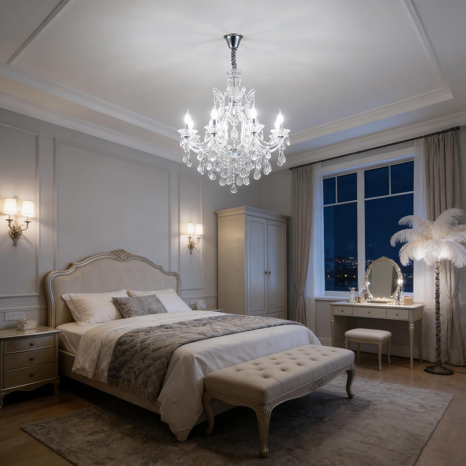 Modern Transparent Crystal Chandelier Light Fixture 6-Light，Luxurious Crystal Chandeliers Lighting for Living Room, Kitchen Island, Dinning Room, Bedroom (6 Lights)