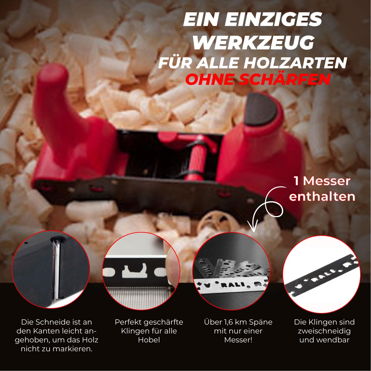 RALI 220 MONOBLOC: Profi Handhobel ohne Nachschärfen mit ultraschneller Messereinstellung | Schweizer Holzhobel für Schreiner und Tischler | Immer einsatzbereit