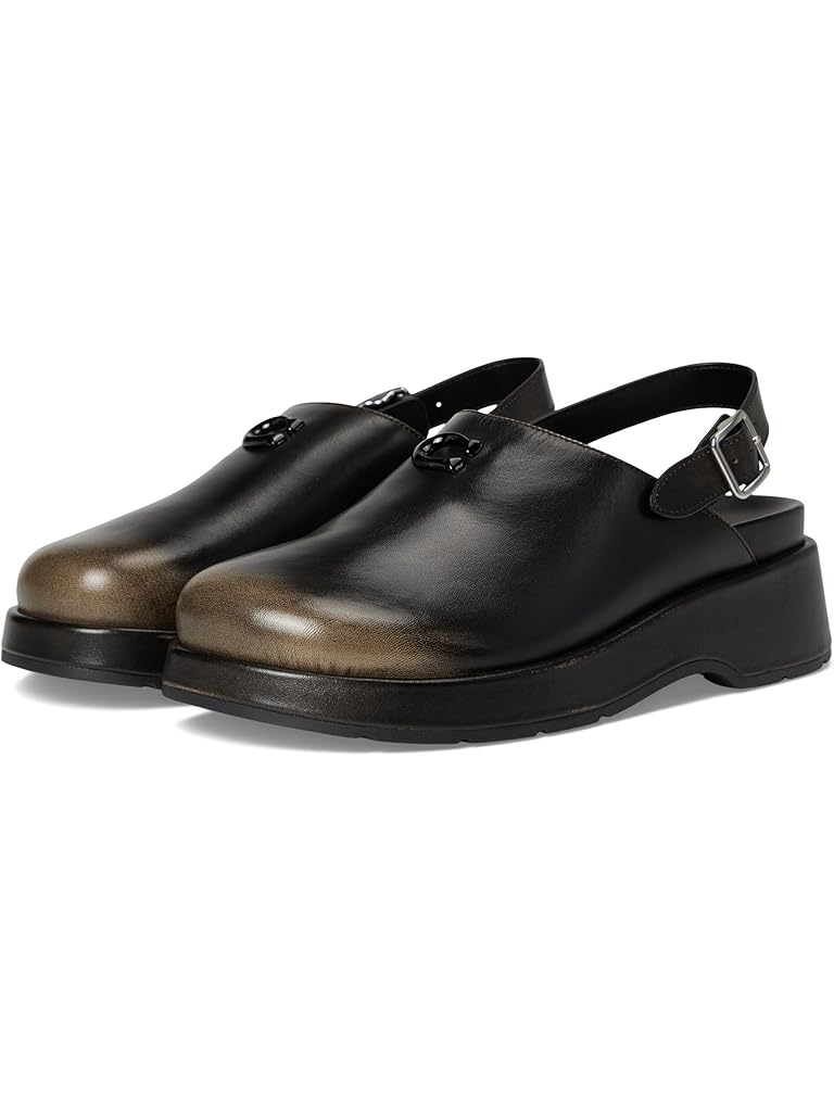 Black COACH Sculpted C Platform Clog In Loved Leather