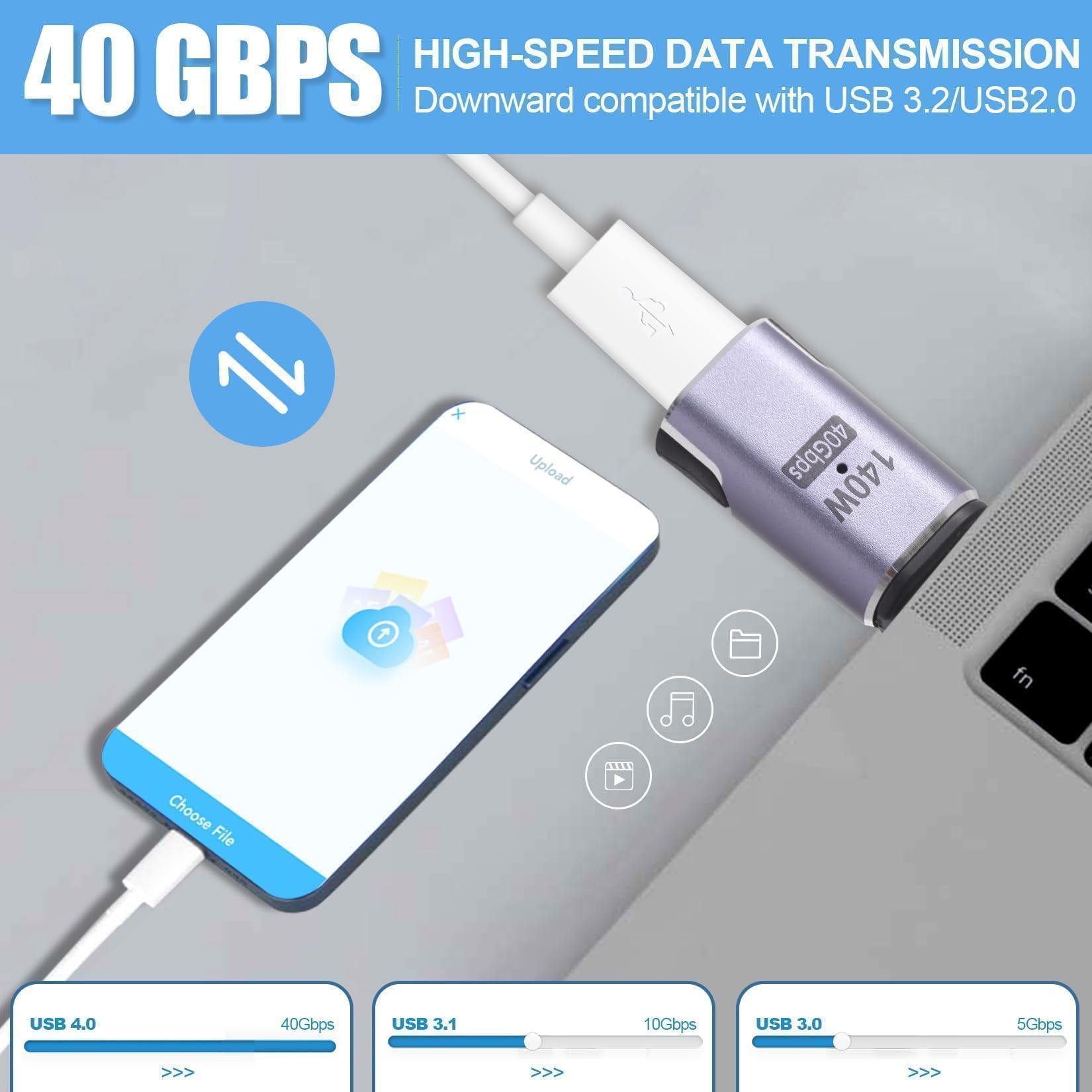 USB C Magnetyczny Adapter - 140 W Złącze Magnetyczne USB-C 40 Gb/s Transfer Danych Do Przełącznika Laptopa Tabletu Telefonu
