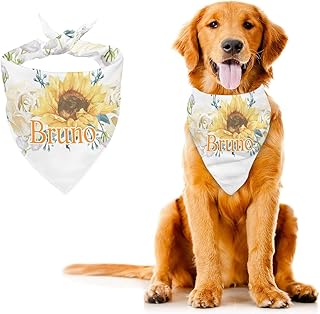 Flower Sunflower Personalized Dog Bandana Custom Dog Scarf Puppy Bandanas Bib with Name Christmas Birthday Gift