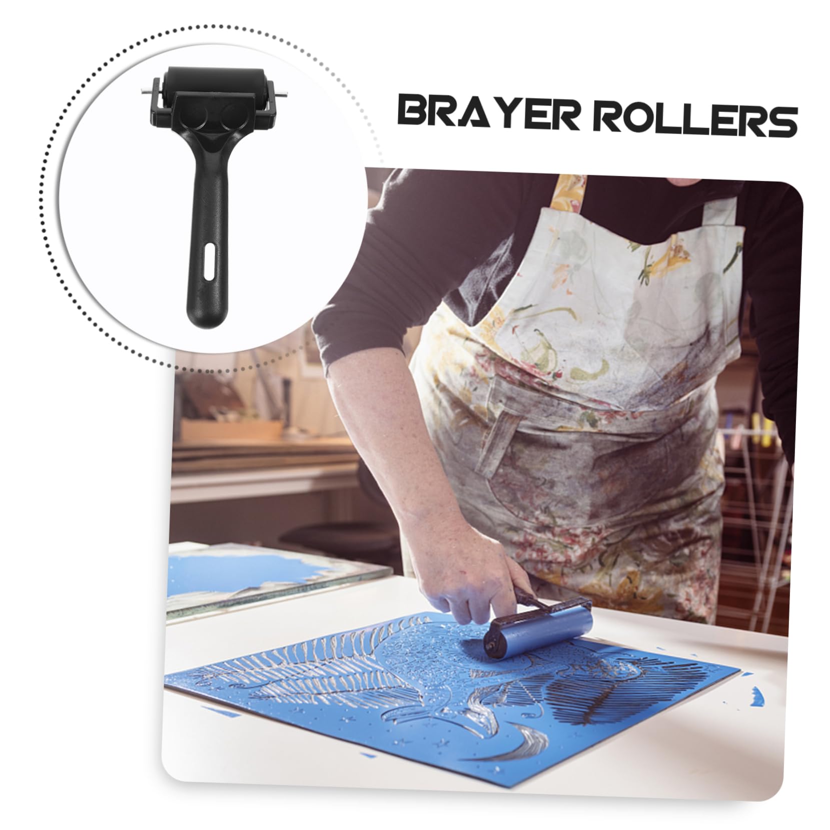 Tofficu 5 Sätze Einfache Malrolle Dekorationsrollen Tintenroller Scrapbooking Farbrolle Bastelrolle Druckrolle Holzgriff Gummi Druckrolle Innenrolle Druckrolle 2 Stück * 5