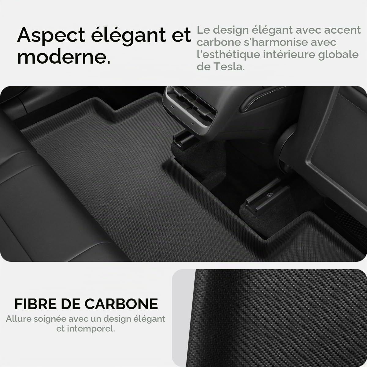 Spigen Tesla Tapis de Sol, TPE Imperméable & Antidérapant | Model Y (~2024), Moquette Premium Toutes Saisons, Haute Protection pour Accessoire Tesla - Édition Carbone