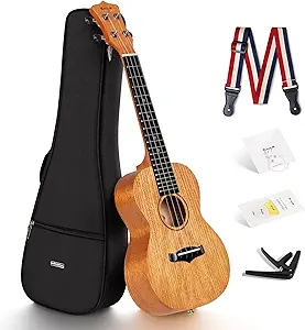 Enya Concert Ukulele 23 Inch Solid Mahogany Top Ukelele for Beginner with Gig bag, Capo, Strap, Strings, Pick (EUC-25D Nature)