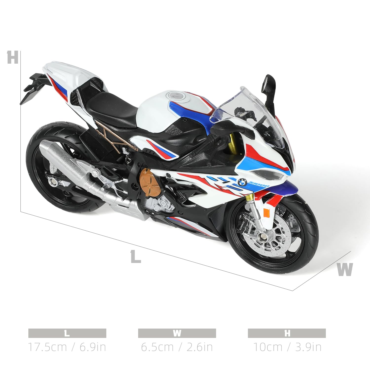 Modèle de Moto 1:12 - Jouet Compatible pour BMW S1000RR - en métal - avec modèle de Moto en Plastique -Mini Cadeau de Motor prêt à l'emploi pour Adultes (Blanc)