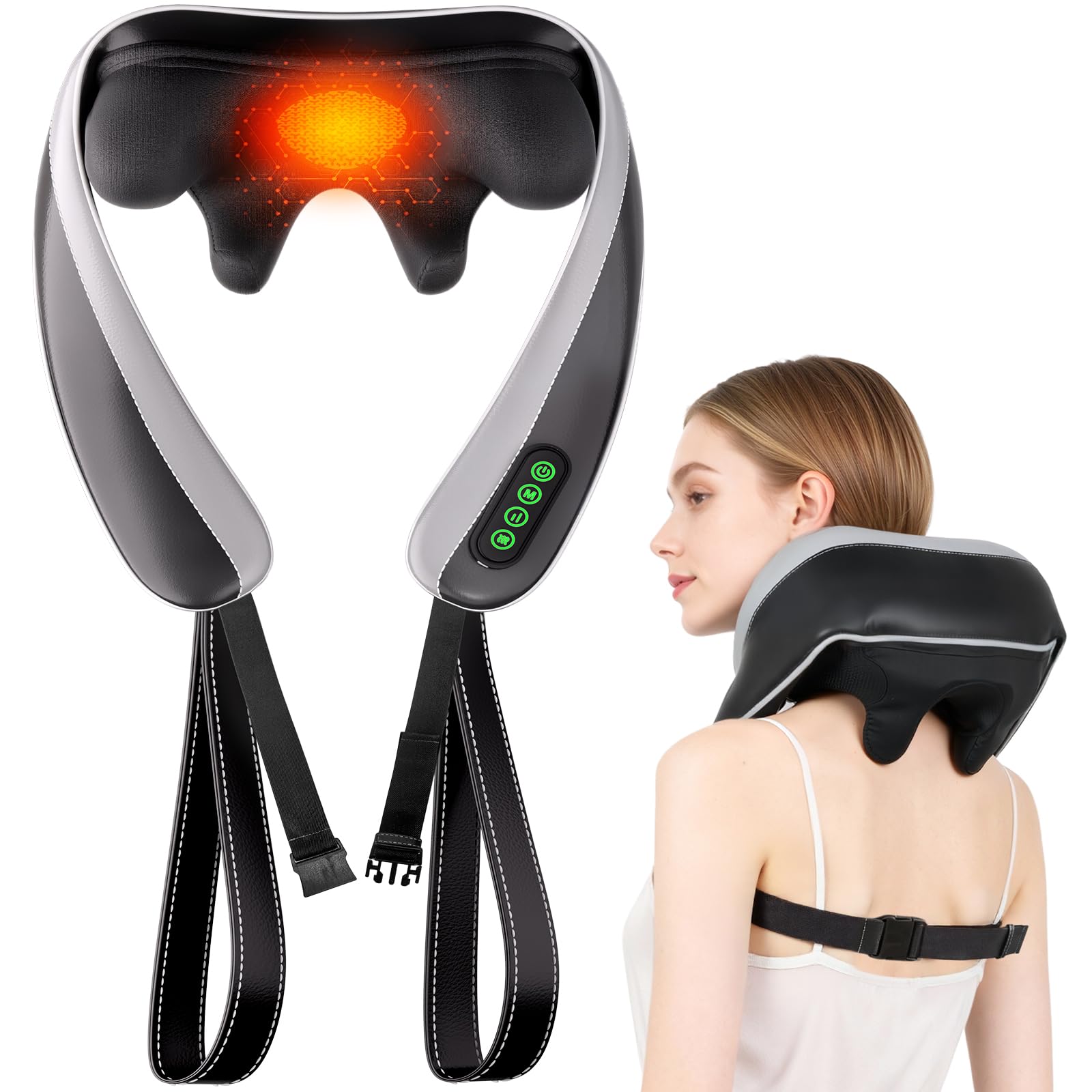 Neck Massager for Pain Relief Deep Tissue Kneading Shiatsu Neck and Shoulder Massager with Heat Cordless Massager for