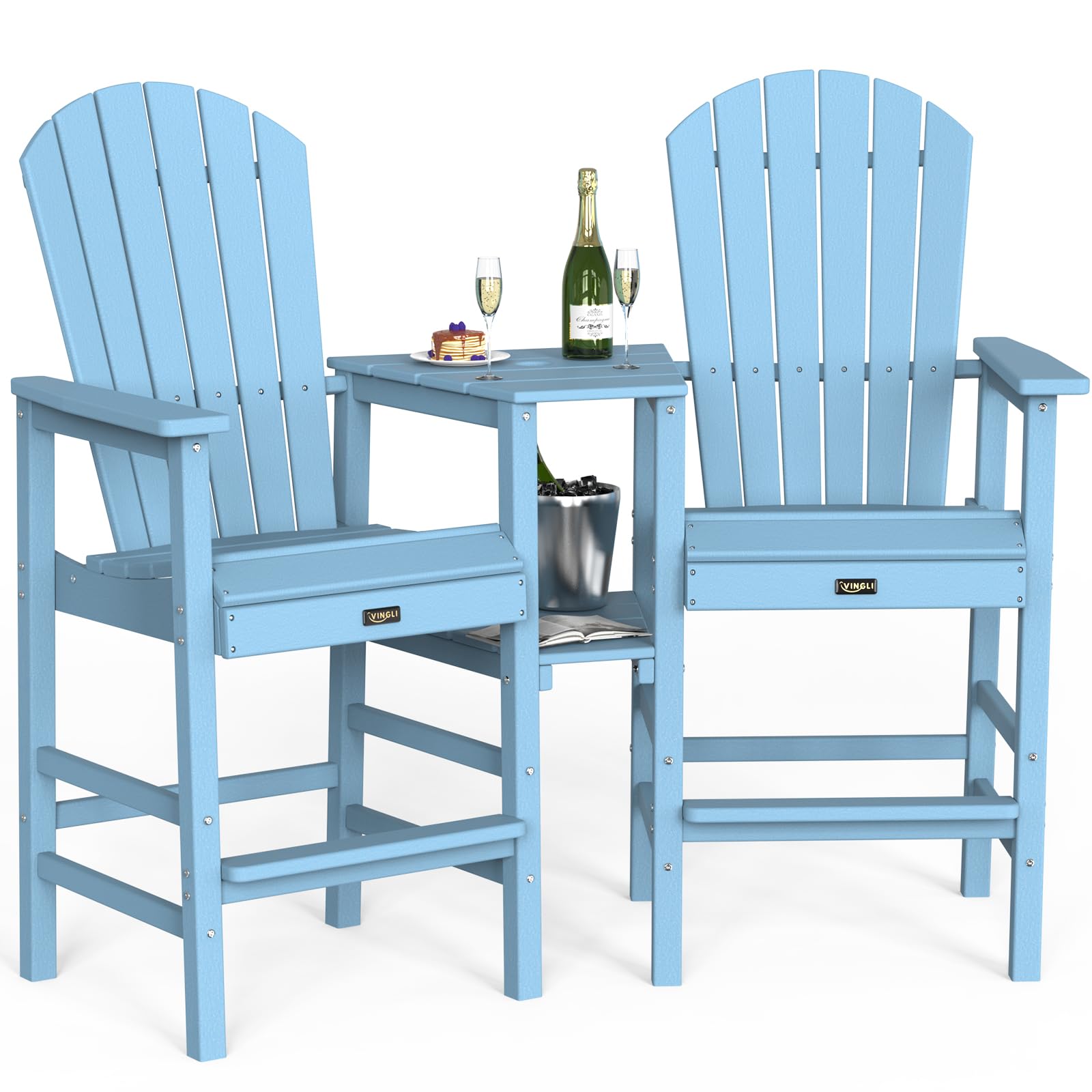 Vingli Weather Resistant HDPE Adirondack Chair Set (Blue)