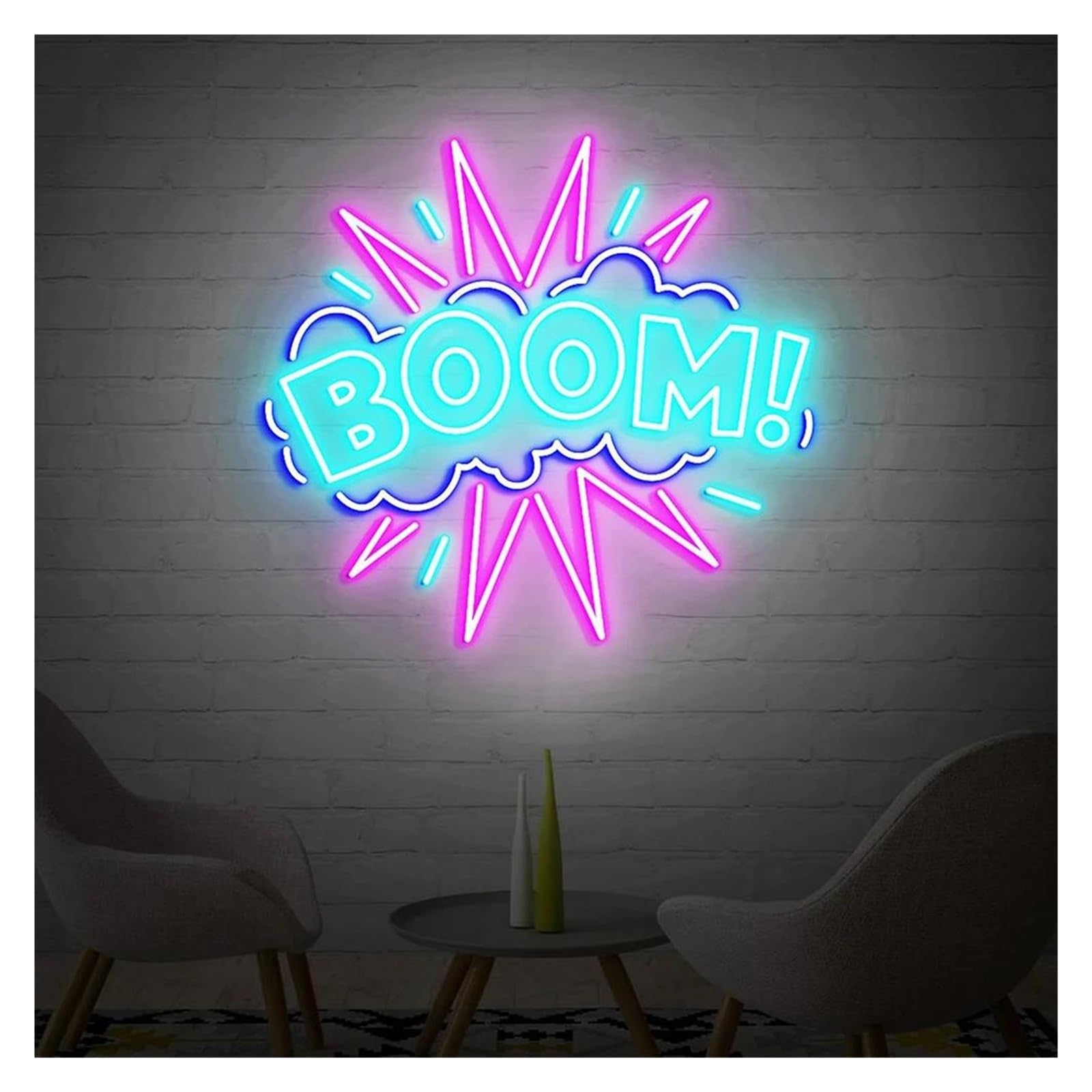Lemst C Signs Lamp Usb Powered Boom! Neon Sign Adjustable Brightness Bubbles Boom! Personalized Neon Sign For Bar Lub Wall Art Decor(,80Cm)