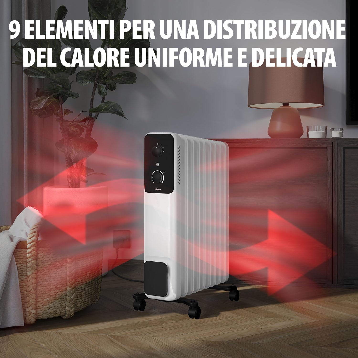 Tristar Radiatore ad Olio - 9 Alette - 2000 W - 3 Livelli di Potenza - Termostato Regolabile - Protezione Anti-surriscaldamento e Anti-ribaltamento - Silenzioso e Facile da Spostare KA-5379