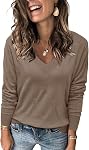 Arach&Cloz Women's 2026 Trendy V-Neck Lightweight Sweaters Casual Spring Winter Long Sleeve Knitted Pattern Sweater Tops