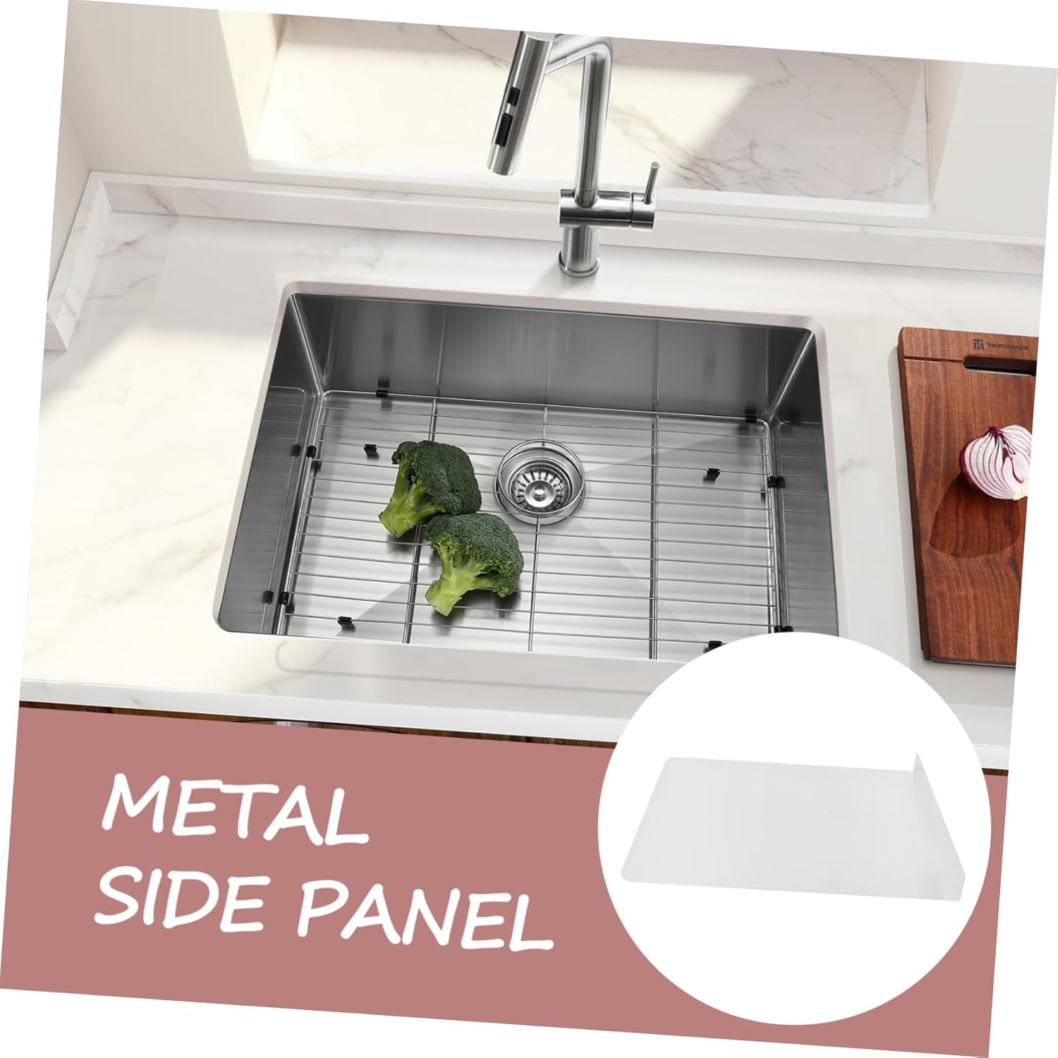 Veemoon 2pcs Stainless Steel Kitchen Sink Splash Guard Wall Mount Splatter Guard Easy Install for Kitchen