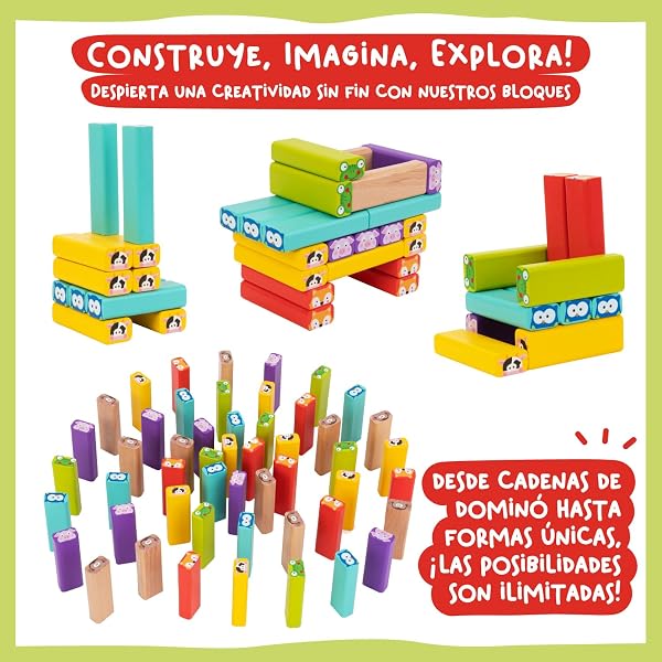 Nene Toys 4 in 1 Wooden Blocks Tower with Colors and Animals - Educational Family Board Game for Boys Girls Ages 3-9 - Gift for Parent-Child Sharing - 4
