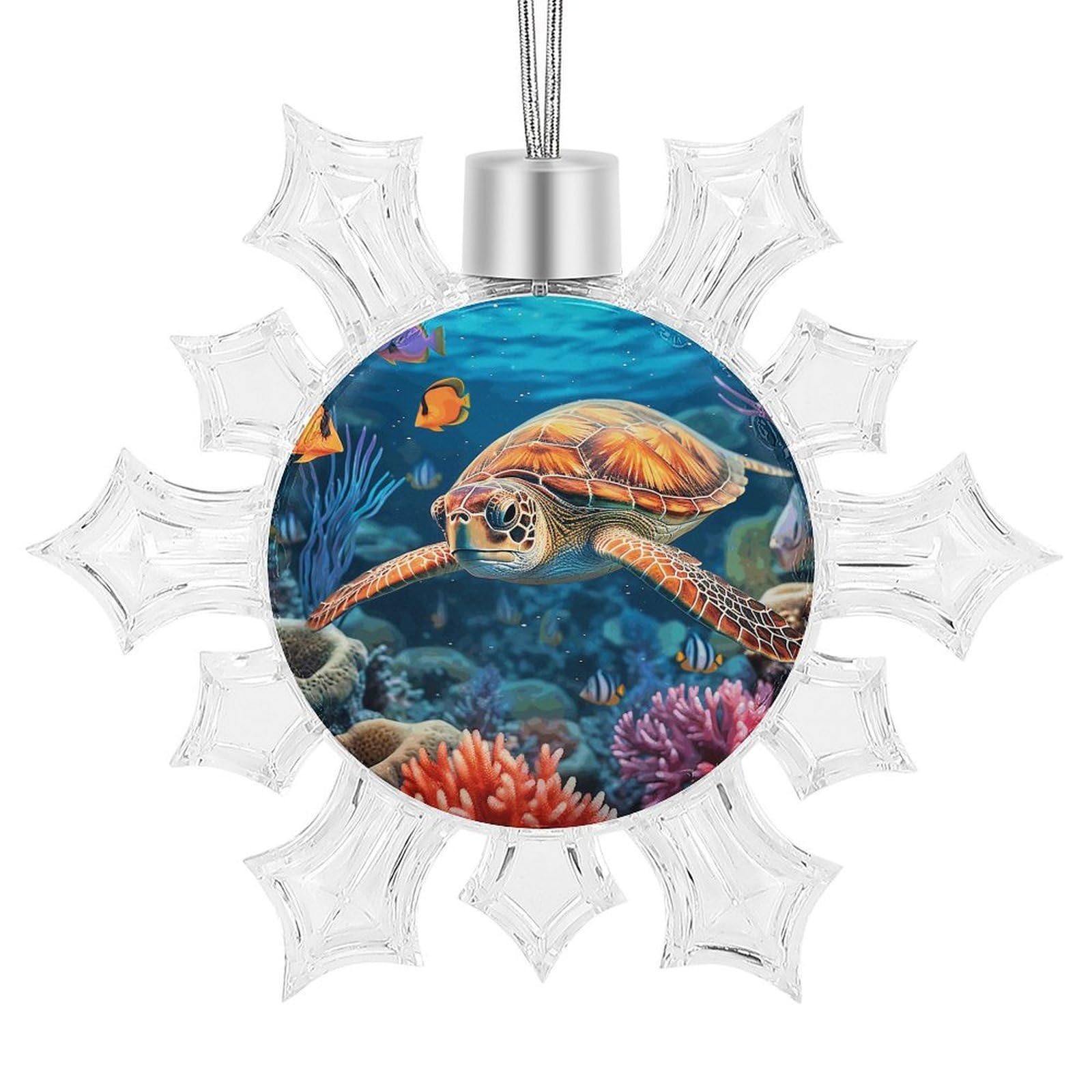 Snowflake Christmas Tree Ornaments,Ocean Sea Turtle Printed Snowflake Pendants Xmas Trees Hanging Ornaments for Christmas Tree Home Decoration