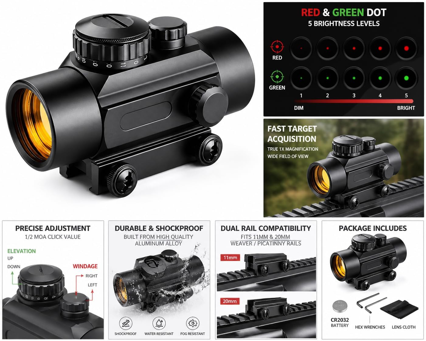 GOTICAL Mosin Nagant Rifle Fixed Stock Mosin Rail Mount + CQB Dual Red & Green Illuminated Dot Hunting Scope Sight