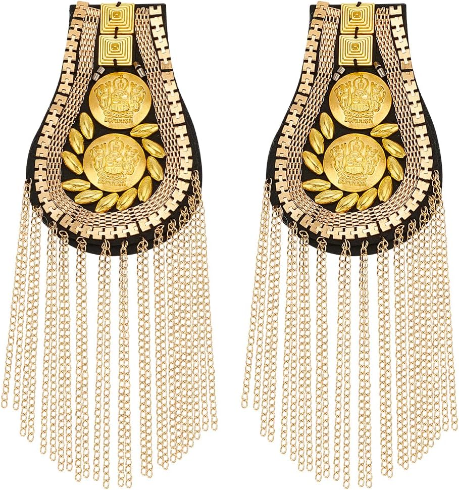 FINGERINSPIRE 2 PCS Metal Tassel Chain Shoulder Epaulets Tassel Blazer Epaulet Shoulder Board with Chains Pin Brooch Detachable Tassel Link Chain Epaulet for Man Suit Clothes Decorations