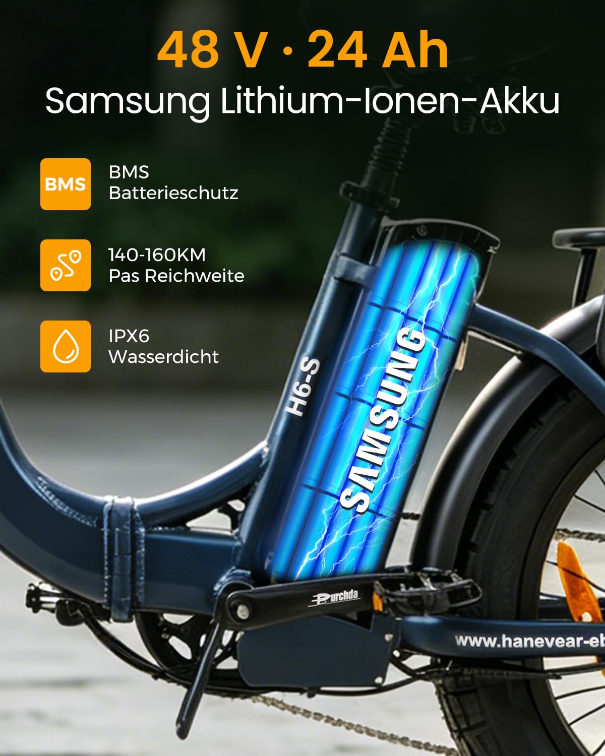 HANEVEAR Elektrofahrrad E Bike Klapprad mit 24Ah/48V Lithium-Akku | bis zu 140km, Fatbike Ebike mit Hydraulische Bremse, 250W 65Nm Heckmotor, Elektrofahrrad für Erwachsene